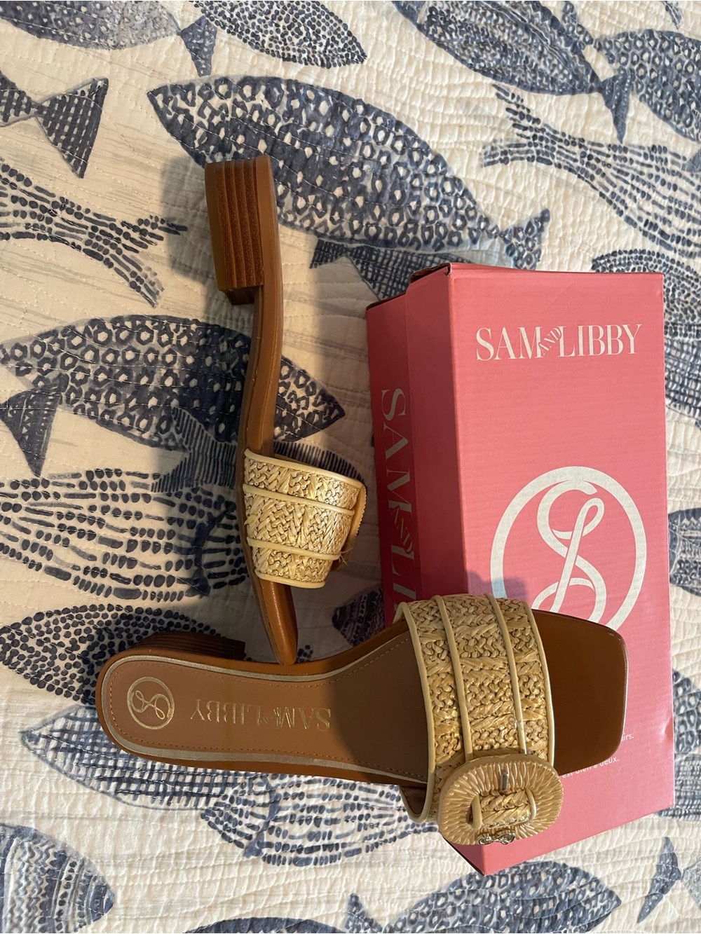 Sam and Libby Sam Edelman Natural Woven Buckle Slide Sandals - Picture 6 of 6